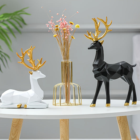 2pcs 3D Printed Festive Polyester Reindeer Figurine Set