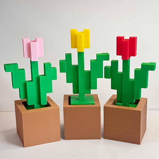 3D Multi-Color Printed Home Decoration Pixel Flower Ornaments