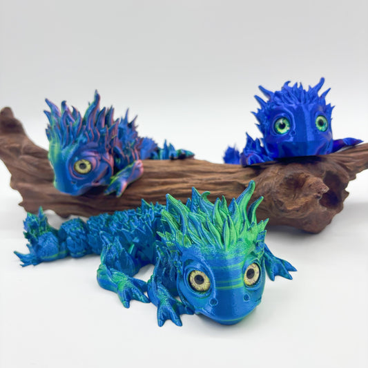3D Printed Gradient Blue Vein Baby Dragon Figurine