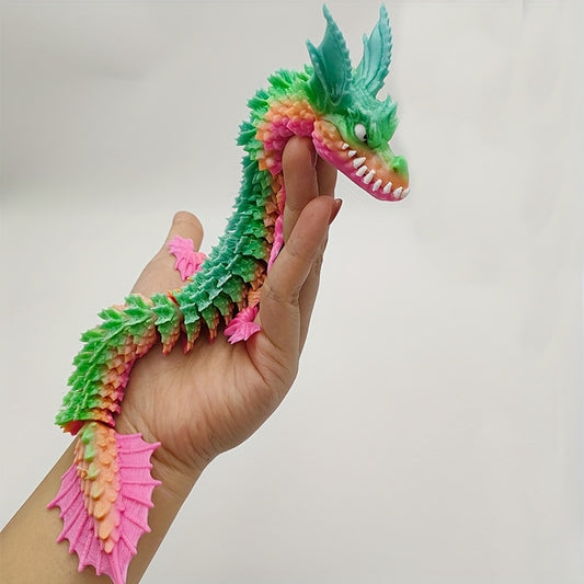 3D Printed Vibrant Green & Pink Lifelike Dragon Statue